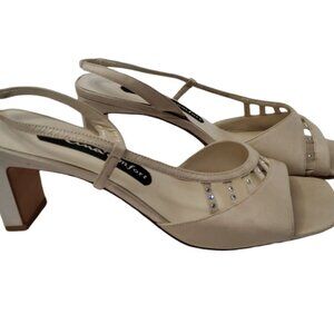nina womens "comfort" leather sole 3" heel bow slingback fashion sandals size 8.